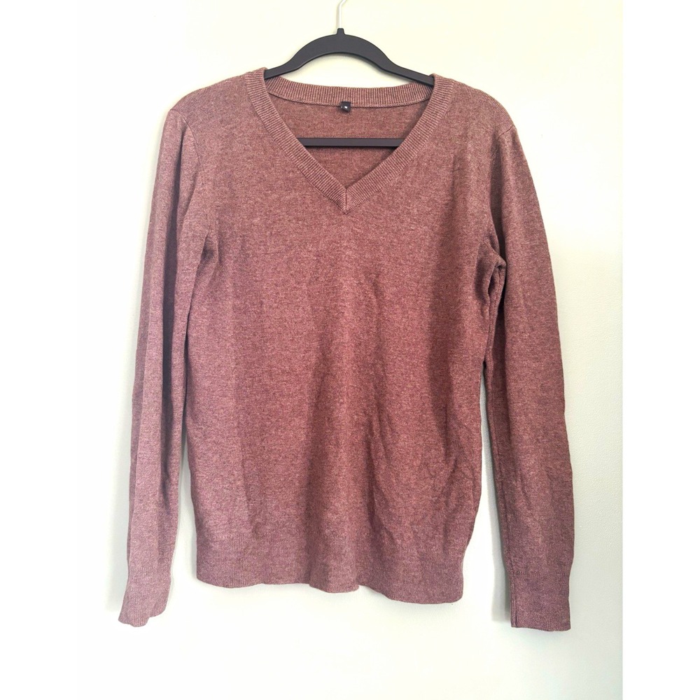 Arach&Clotz Women's Brown Solid Knit V-Neck Wool Blend Pullover Sweater M